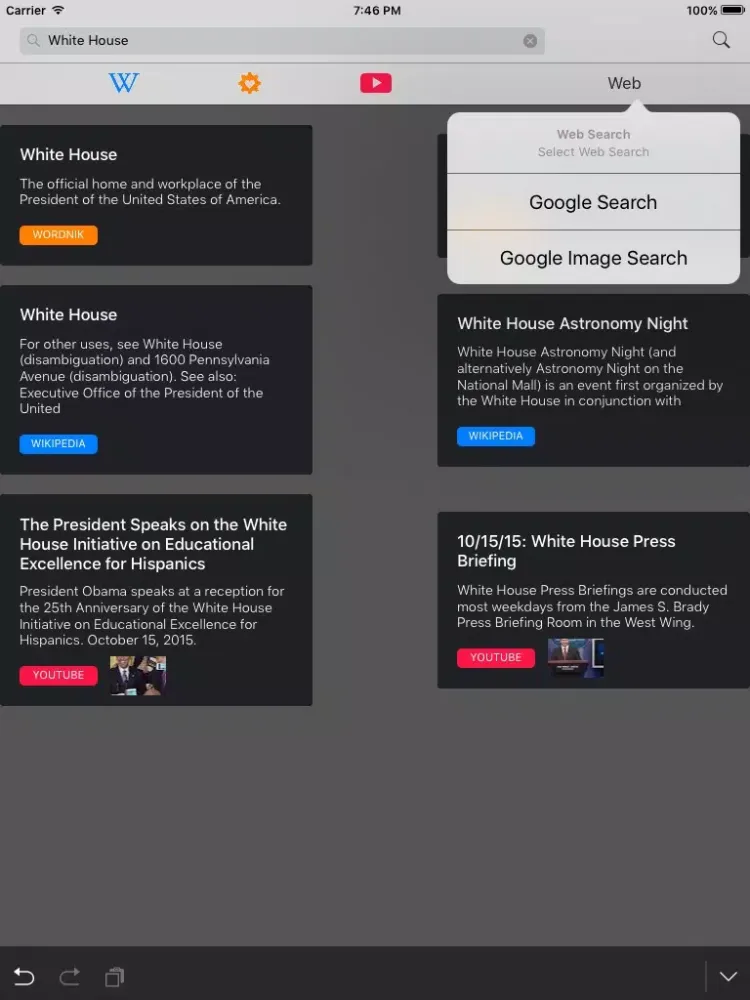 Spiel: for Wikipedia, Wordnik, Youtube iPad  Ekran Görüntüleri