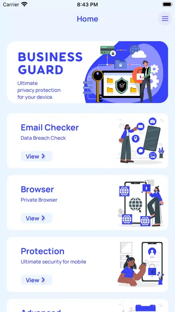 Capturas de tela do Business Manager Suite