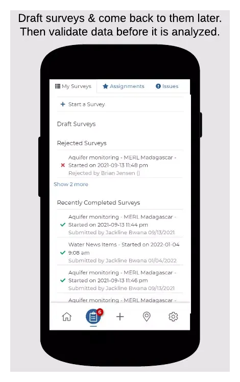 mWater Surveyor Screenshots