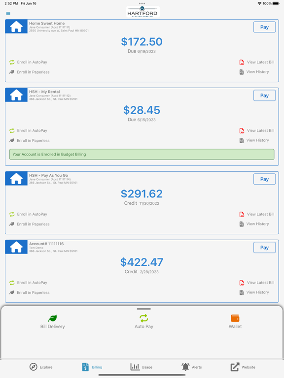 Tangkapan skrin Hartford Utilities iPad 