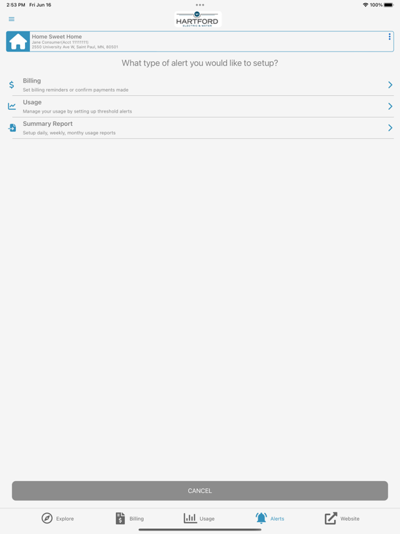 Tangkapan skrin Hartford Utilities iPad 