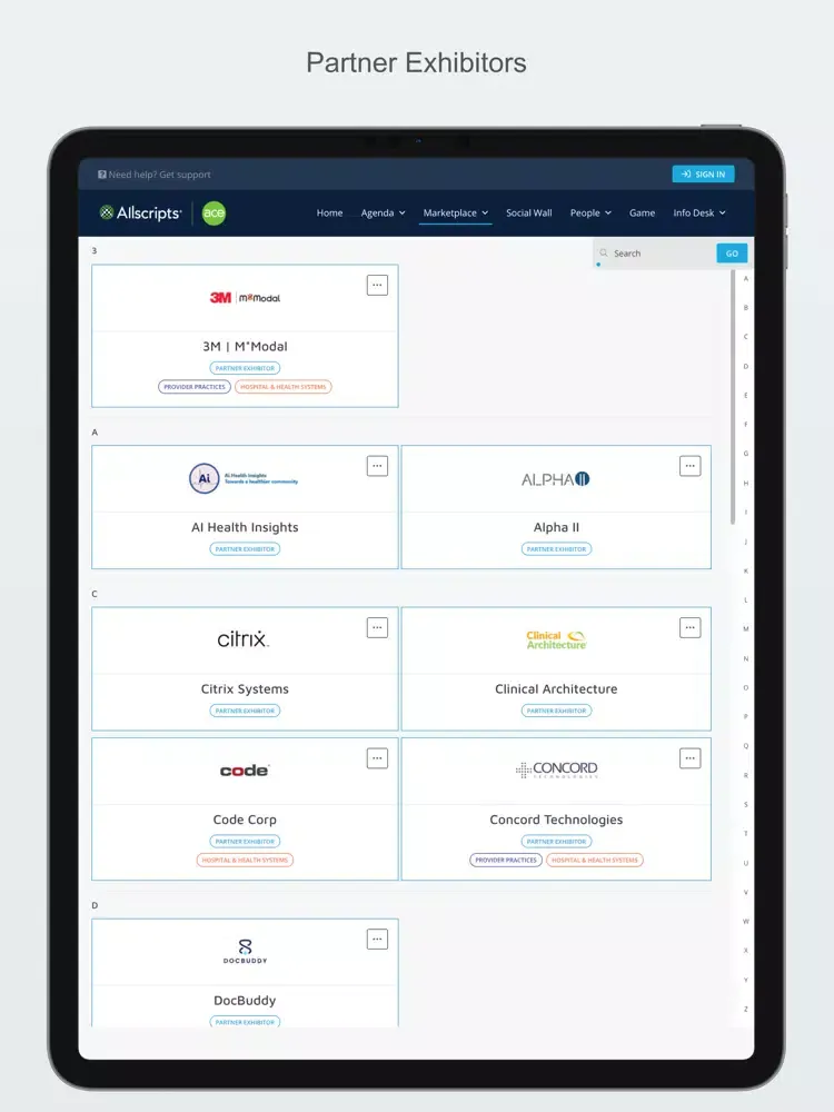 Capturas de tela do Allscripts ACE 2021 iPad 