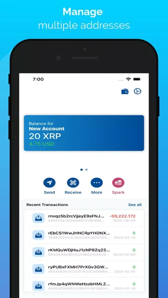 Capturas de tela do Droplet - XRP & Spark Wallet