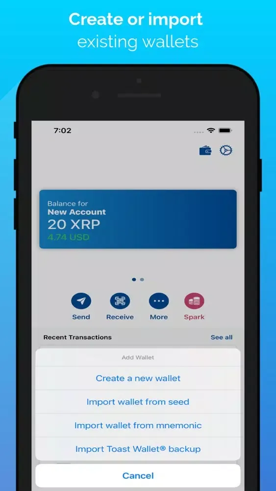 Capturas de tela do Droplet - XRP & Spark Wallet