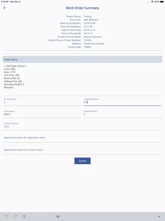 Work Order Digitalization iPad  Ekran Görüntüleri