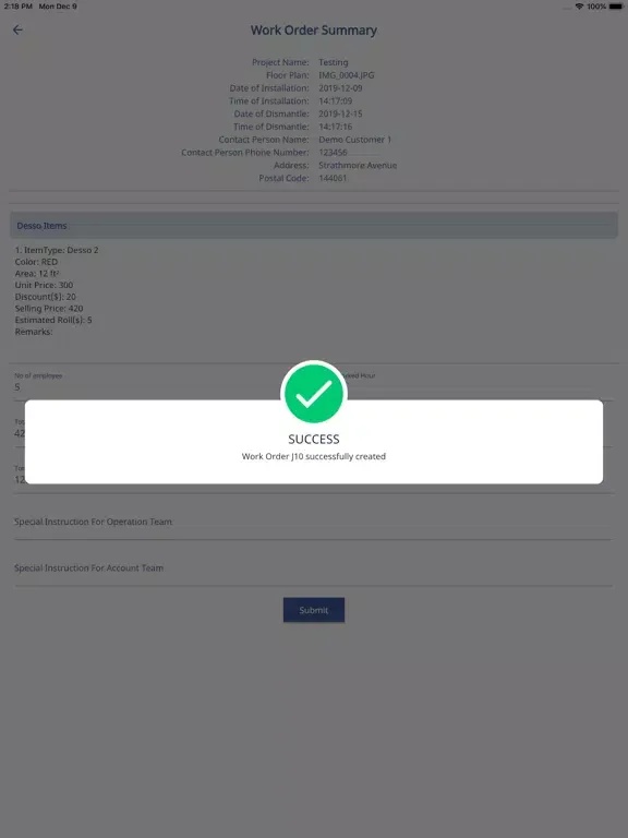 Work Order Digitalization iPad  Ekran Görüntüleri