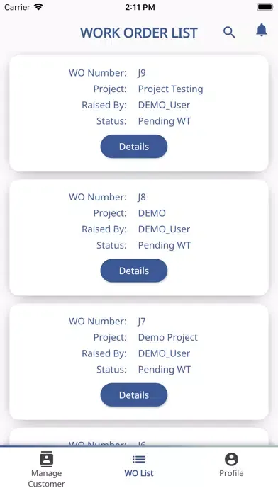 Work Order Digitalization Ekran Görüntüleri