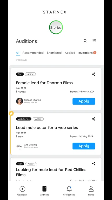 Starnex: Auditions & Classroom Screenshots