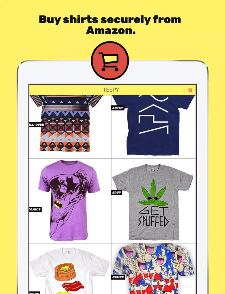 Tangkapan layar Teepy, A Curated T-Shirt Shop for Amazon. Collect, buy, and gift tees for any style or occasion! iPad 