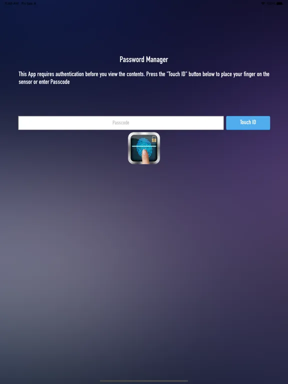Finger Vault Password Manager iPad  স্ক্রিনশট