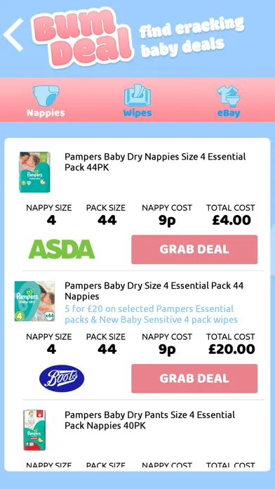 Tangkapan layar BumDeal Nappy Price Comparison