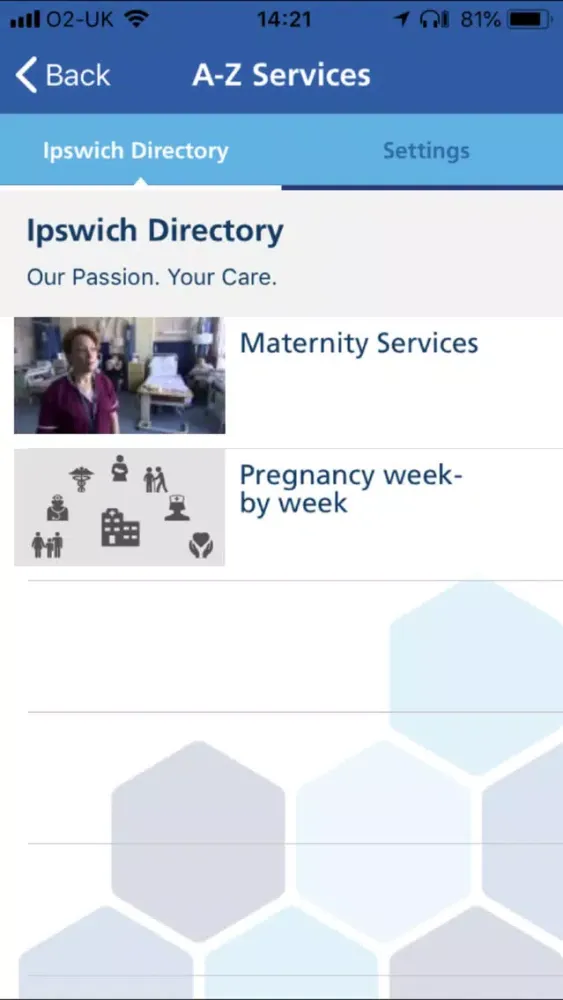 Tangkapan skrin Ipswich & Colchester NHS App