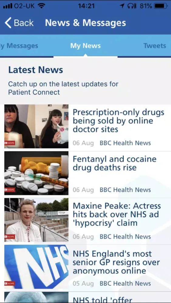 Tangkapan skrin Ipswich & Colchester NHS App