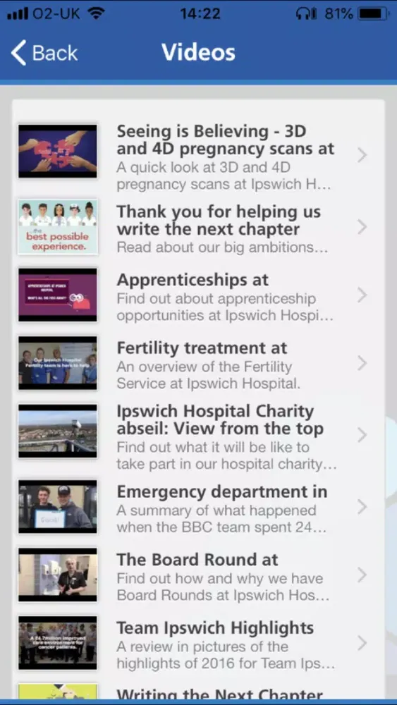 Tangkapan skrin Ipswich & Colchester NHS App