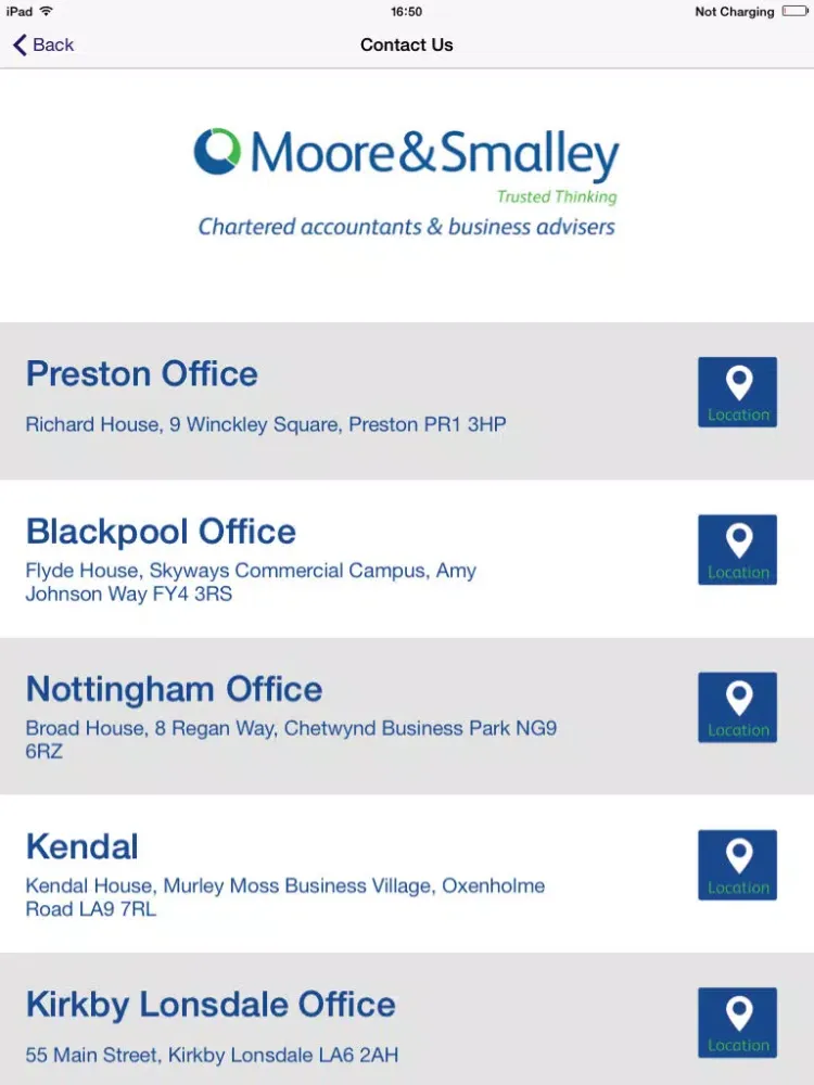 Tangkapan skrin Moore and Smalley Chartered Accountants UK iPad 