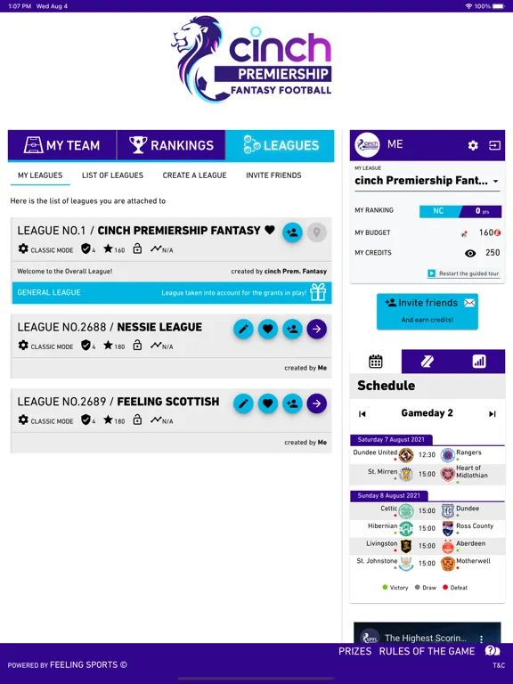 Tangkapan layar SPFL Fantasy iPad 