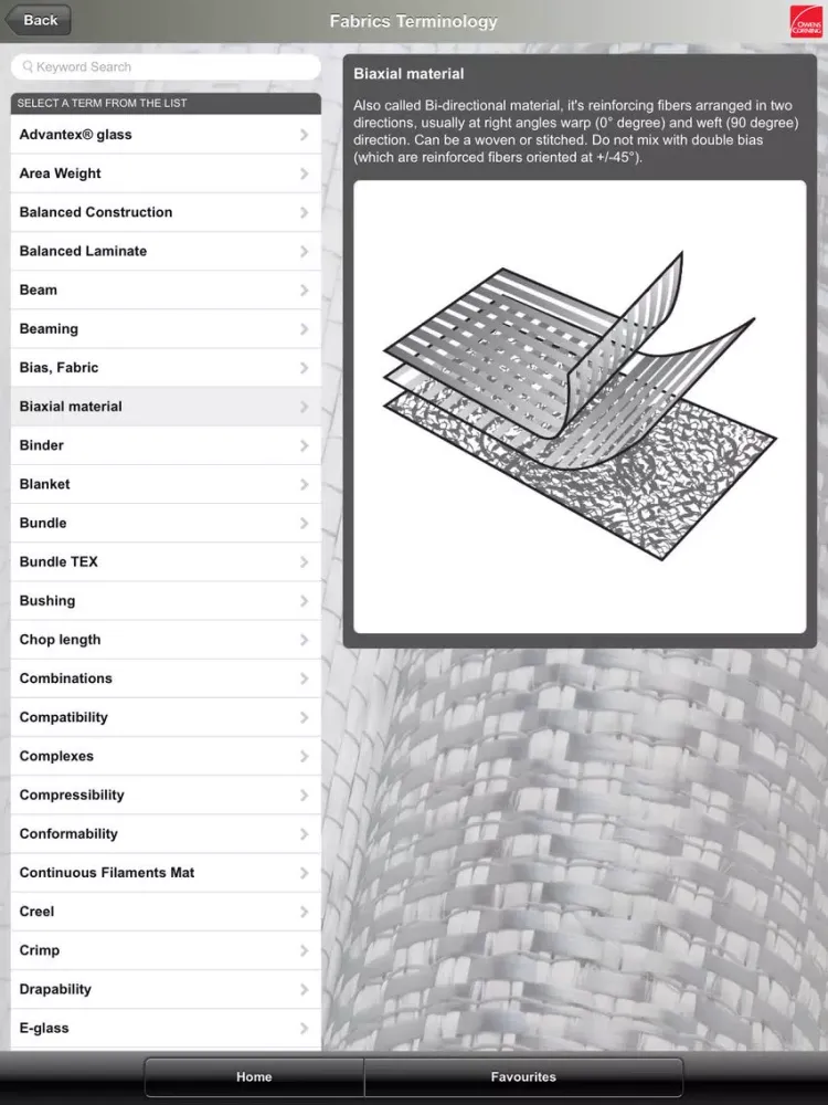 Ảnh chụp màn hình của EU Owens Corning Composites Guide iPad 