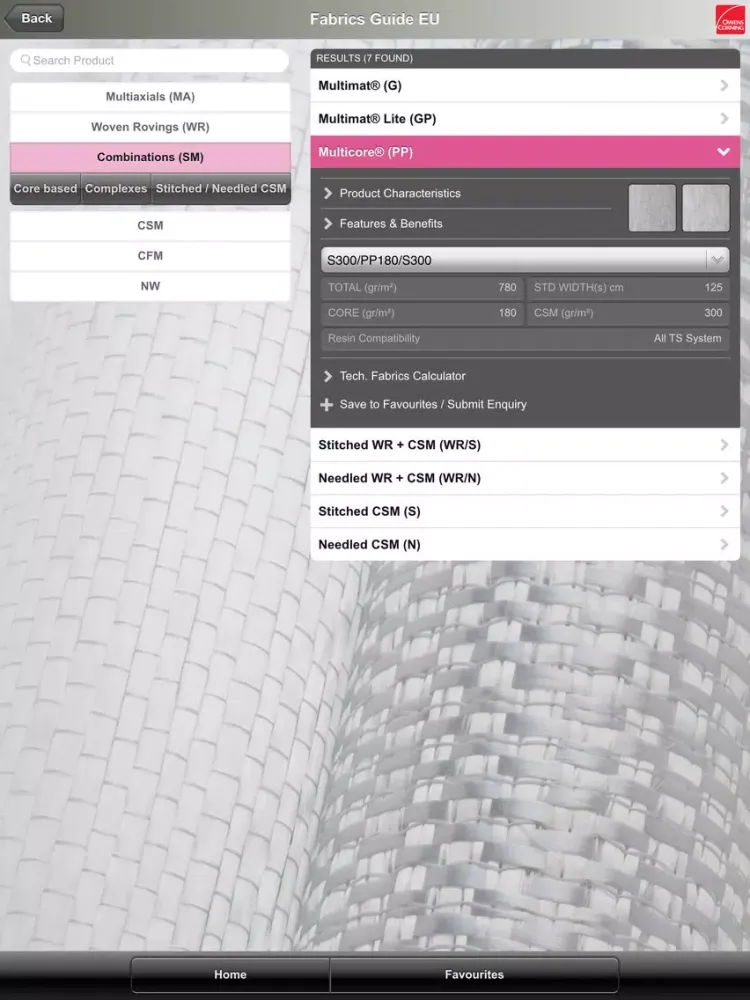 Ảnh chụp màn hình của EU Owens Corning Composites Guide iPad 