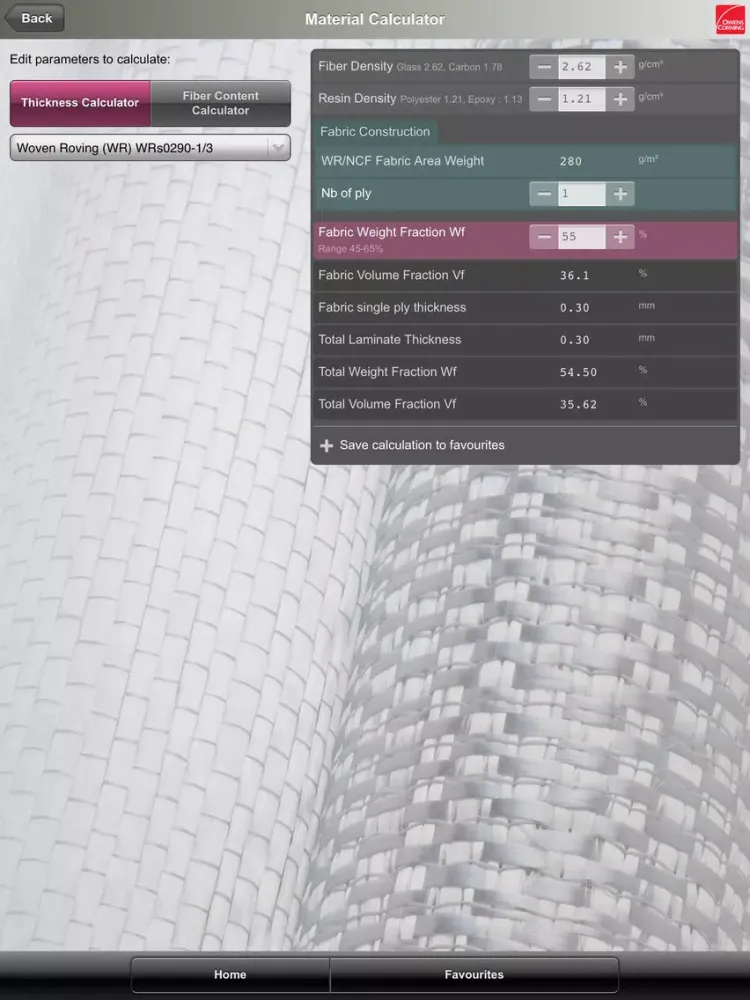 Ảnh chụp màn hình của EU Owens Corning Composites Guide iPad 