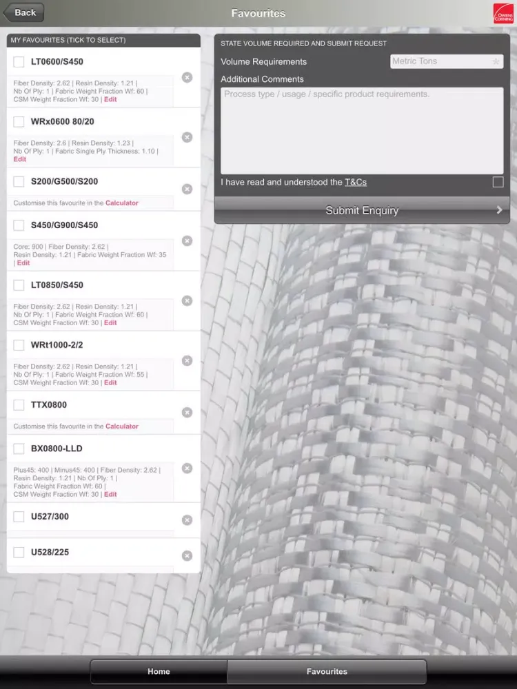 Ảnh chụp màn hình của EU Owens Corning Composites Guide iPad 