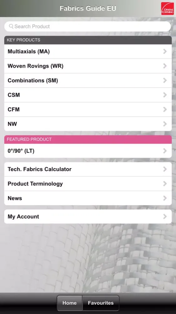 Ảnh chụp màn hình của EU Owens Corning Composites Guide