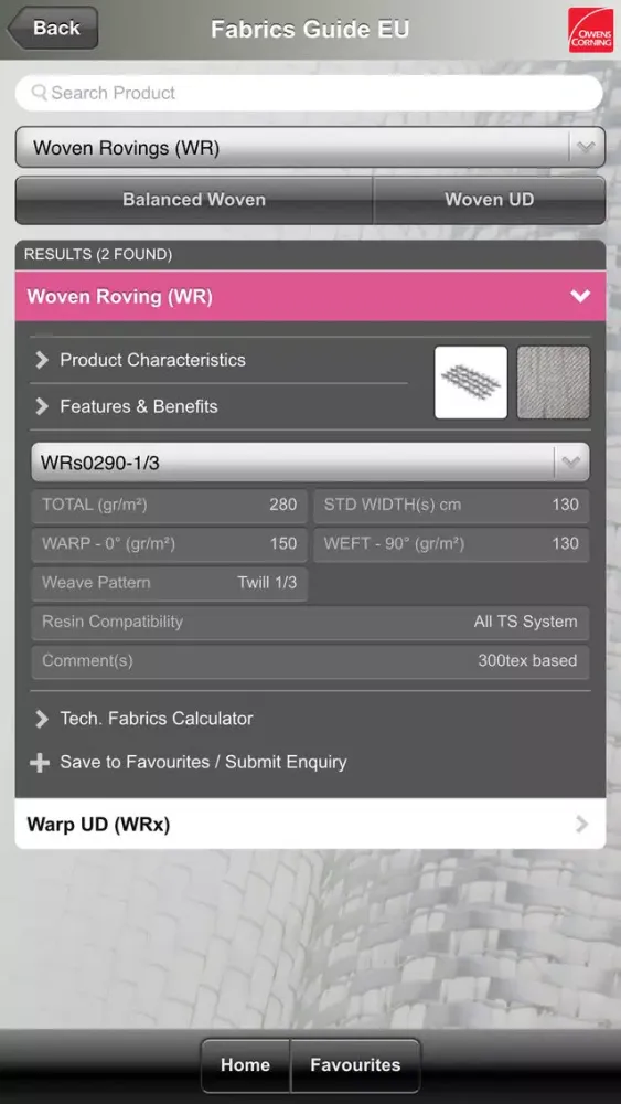 Ảnh chụp màn hình của EU Owens Corning Composites Guide
