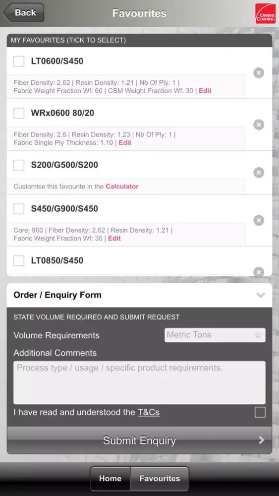 Ảnh chụp màn hình của EU Owens Corning Composites Guide