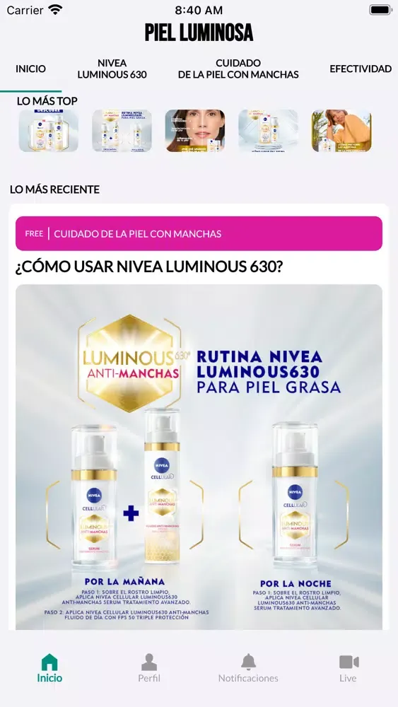 Tangkapan layar Piel Luminosa