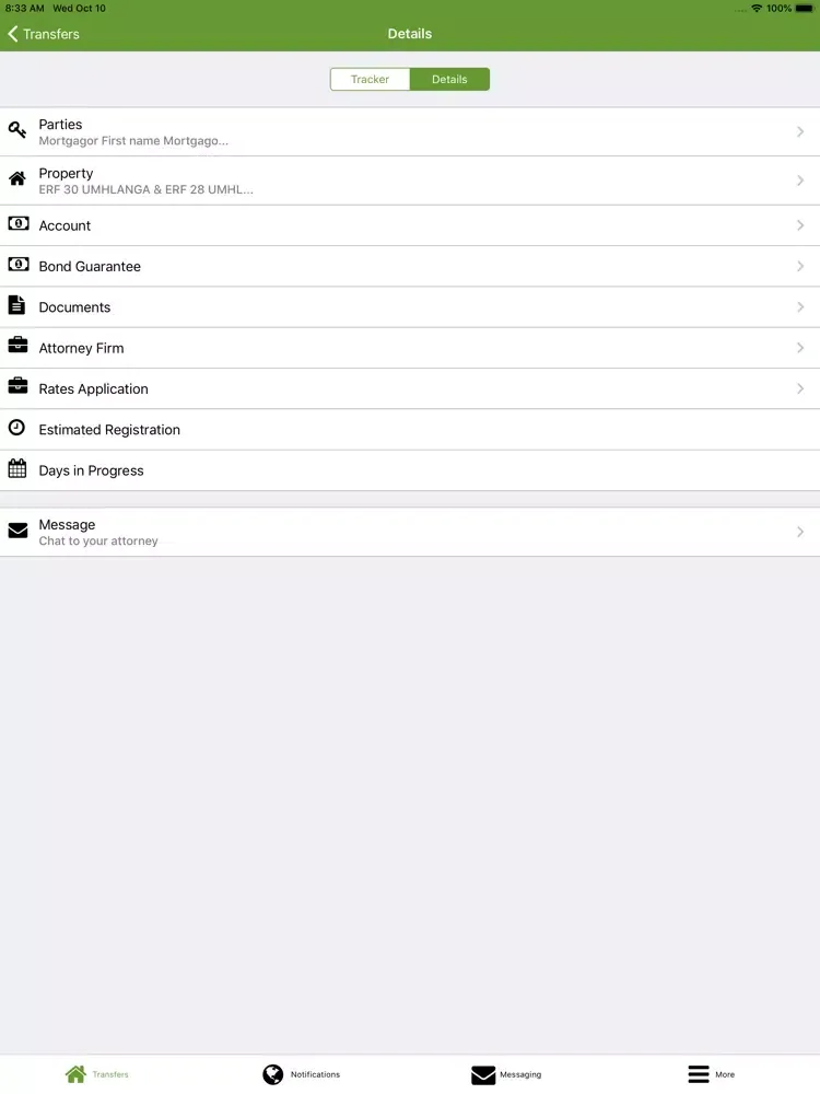Transfer Tracker iPad 应用截图