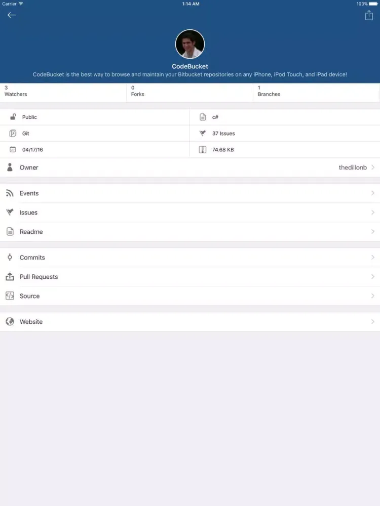 CodeBucket - A Bitbucket Client iPad Screenshots