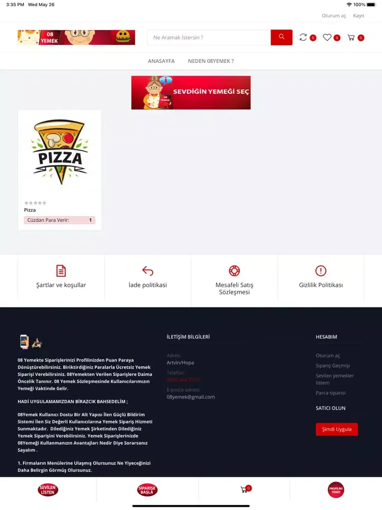08Yemek - Yemek Siparişi iPad 应用截图