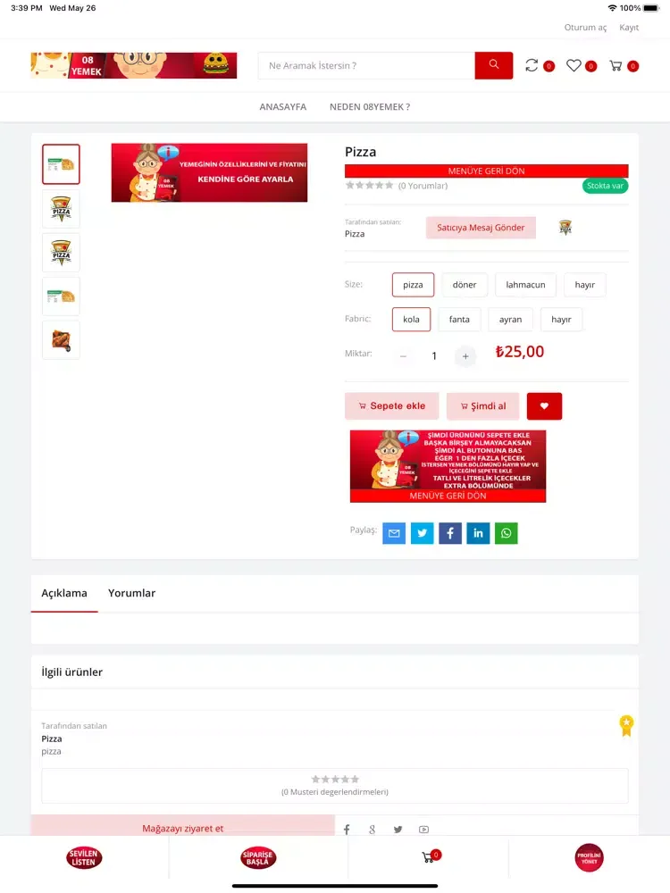 08Yemek - Yemek Siparişi iPad 应用截图