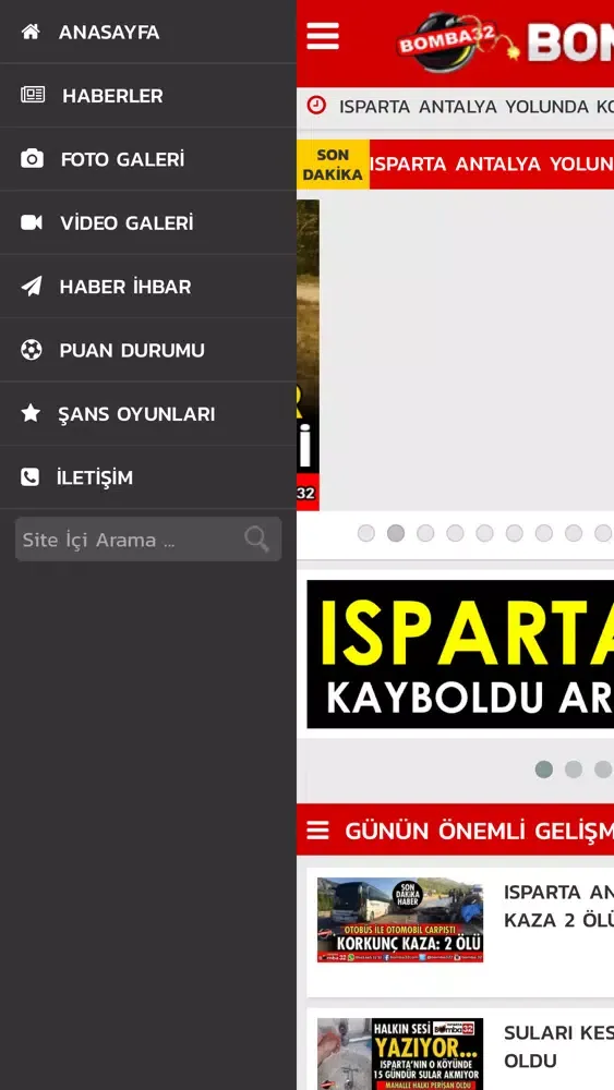Ảnh chụp màn hình của Bomba 32 - Isparta Son Dakika