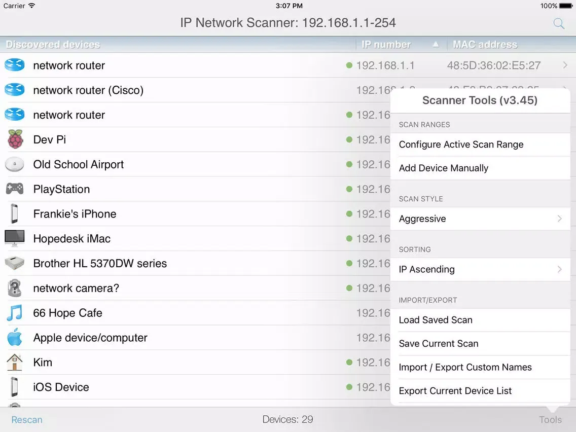 Capturas de tela do IP Network Scanner legacy iPad 