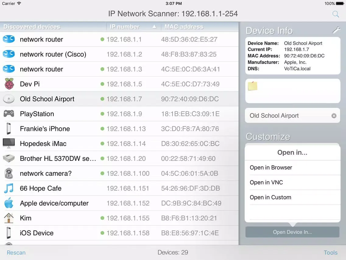 Capturas de tela do IP Network Scanner legacy iPad 