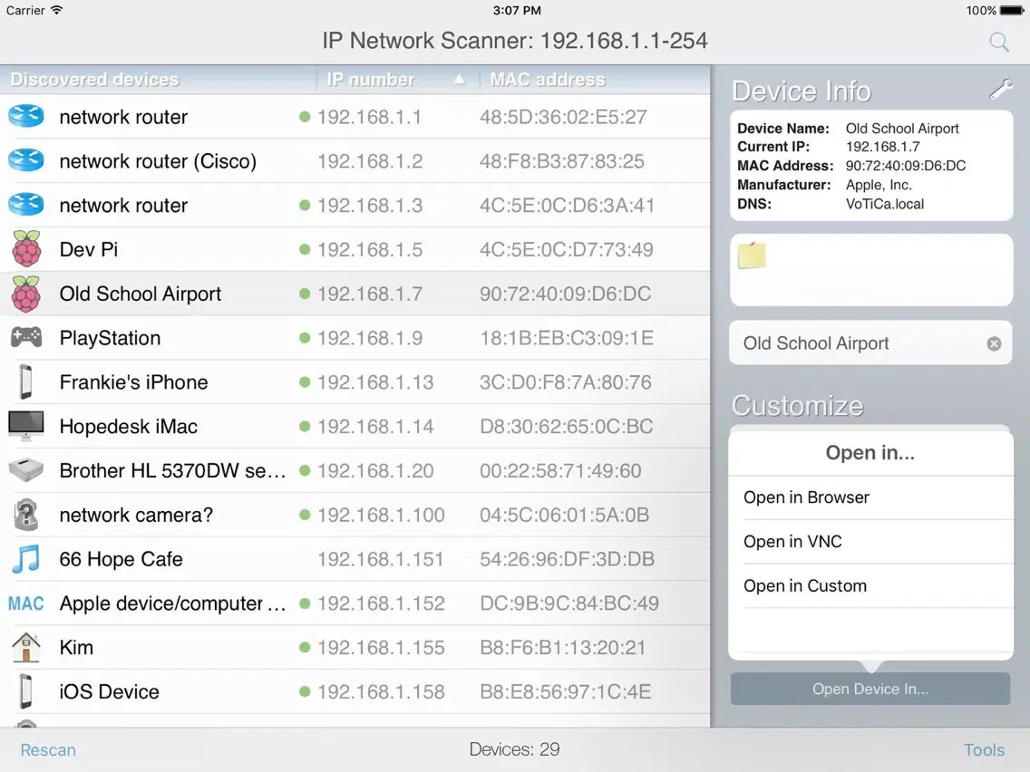 IP Network Scanner iPad  스크린샷
