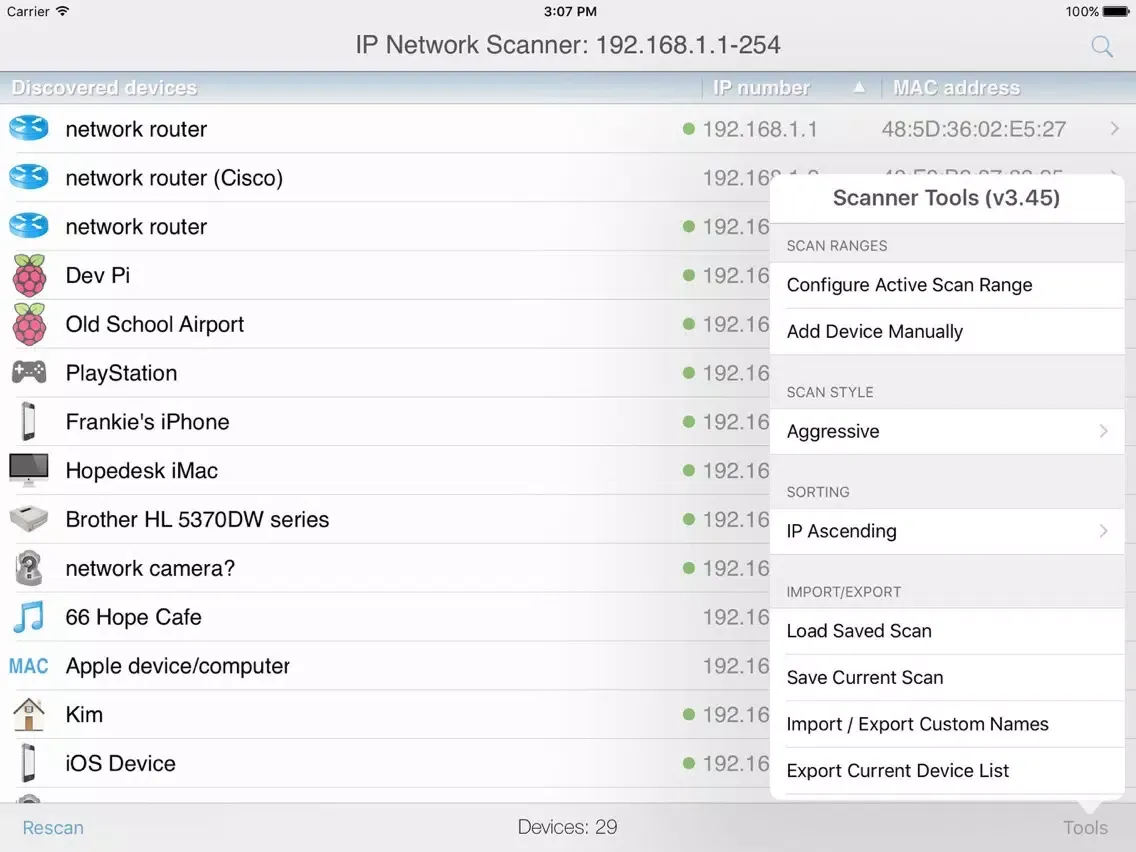 IP Network Scanner iPad  스크린샷