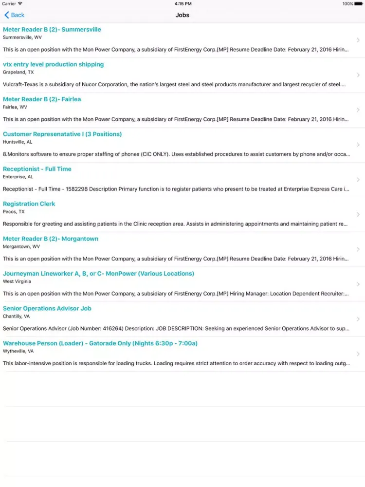 Marketing Jobs Search Engine iPad  Screenshots