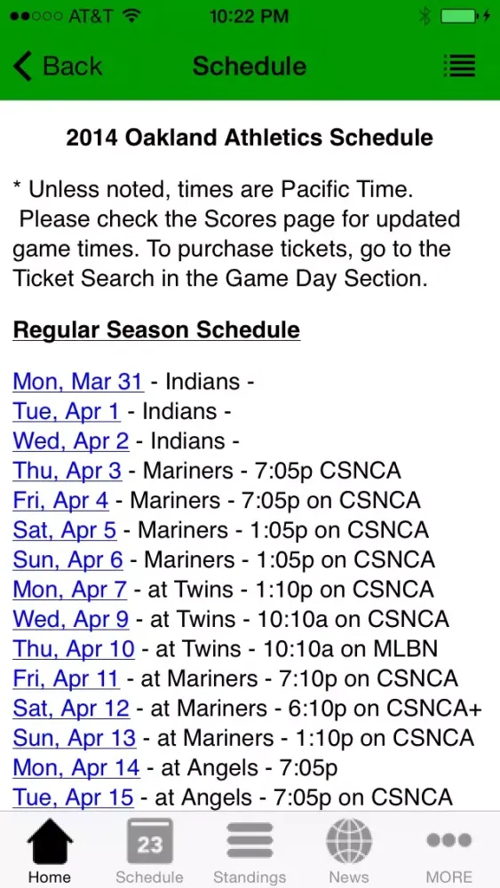 Tangkapan layar Oakland Baseball - an Athletics News App
