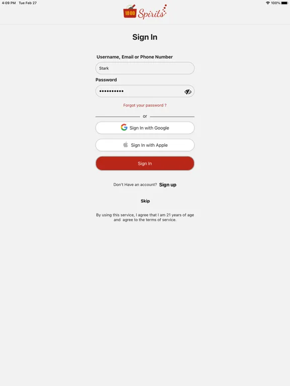 1800Spirits - Alcohol Ordering iPad  स्क्रीनशॉट