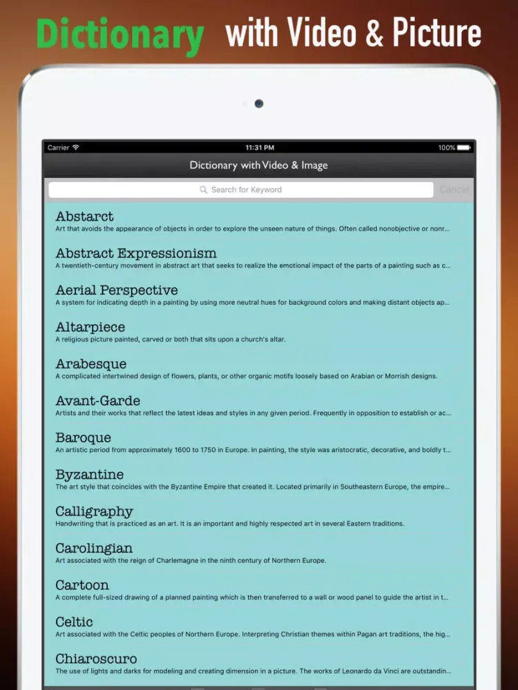 Capturas de tela do Art History Study Guide|Glossary and Cheatsheet iPad 