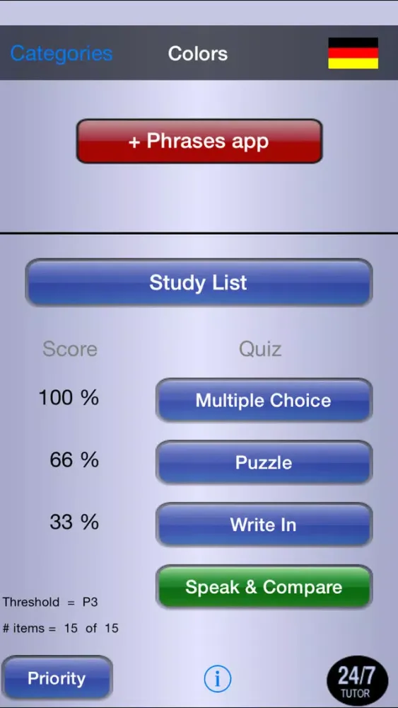 Capturas de pantalla de German Vocabulary 24/7 Language Learning