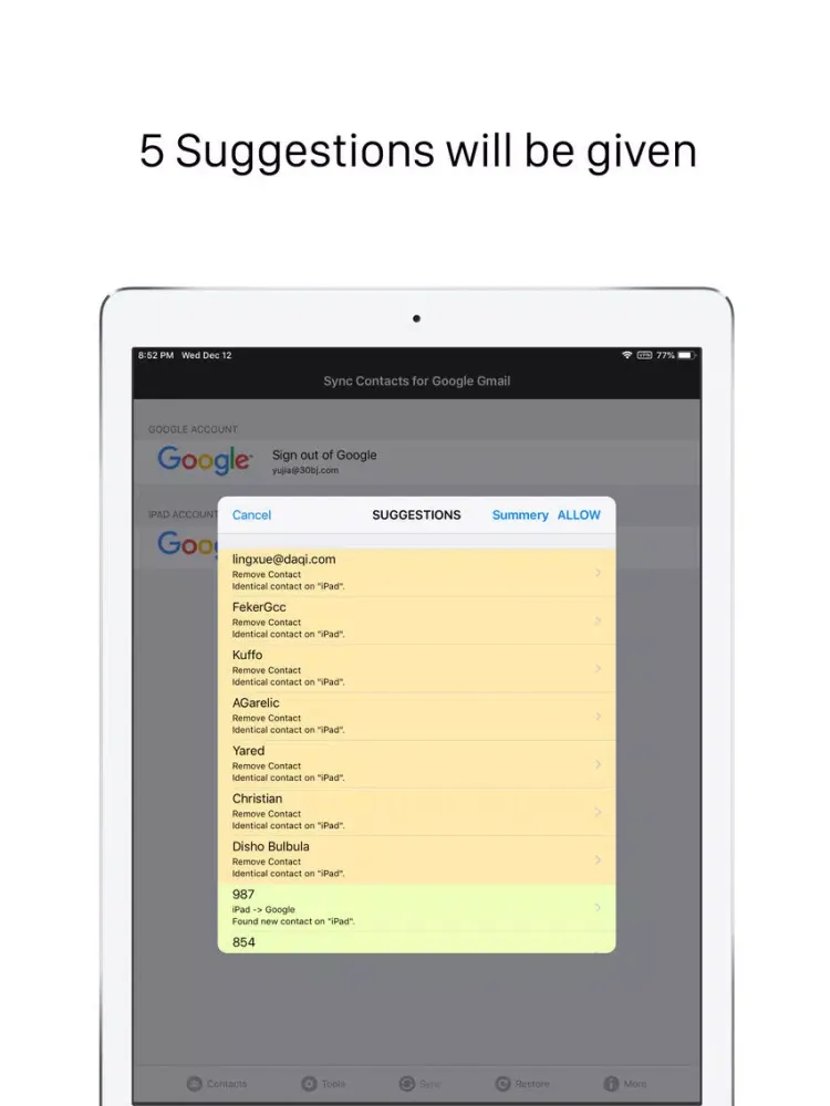 Captures d'écran de Sync Contacts for Google Gmail iPad 