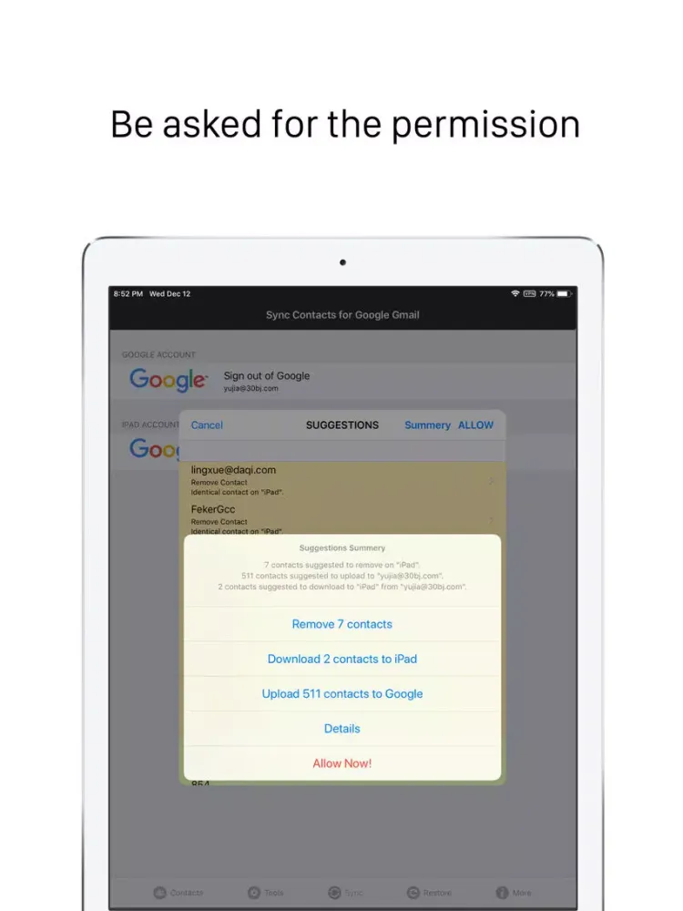 Captures d'écran de Sync Contacts for Google Gmail iPad 