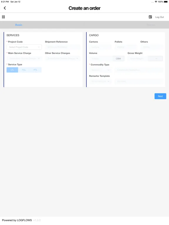 LOGFLOWS Order App iPad  Screenshots