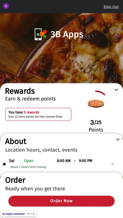 Capturas de tela do Demo Restaurant App