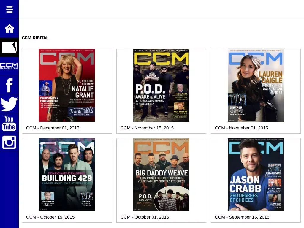 Capturas de tela do CCM Magazine iPad 