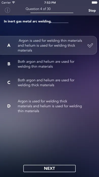 Welder Practice Quiz Screenshots