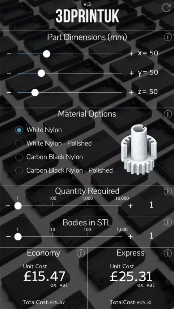 3DPRINTUK PRICE ESTIMATOR Screenshots