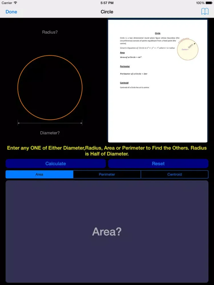2D Shapes Area and Perimeter Calculator Lite iPad 应用截图
